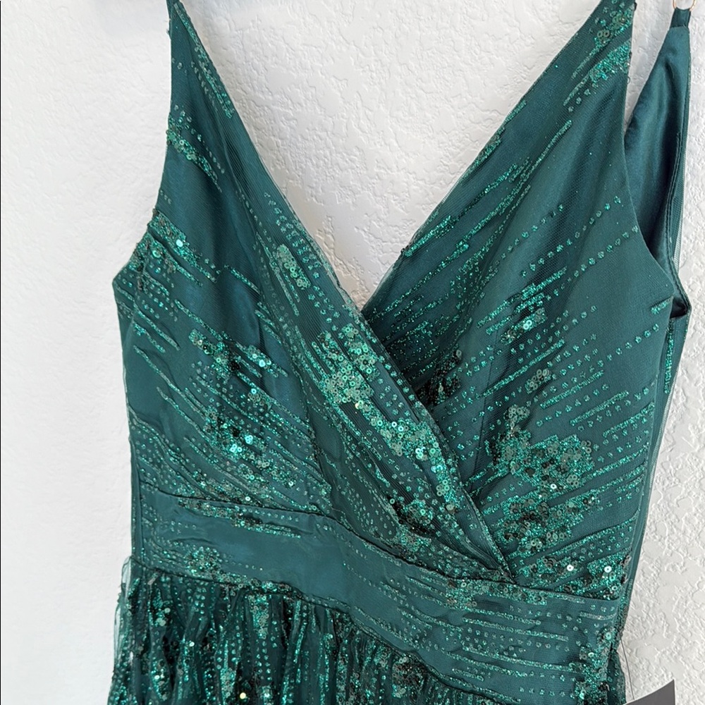 Soieblu emerald Green Sequin Ruched Wrap Dress